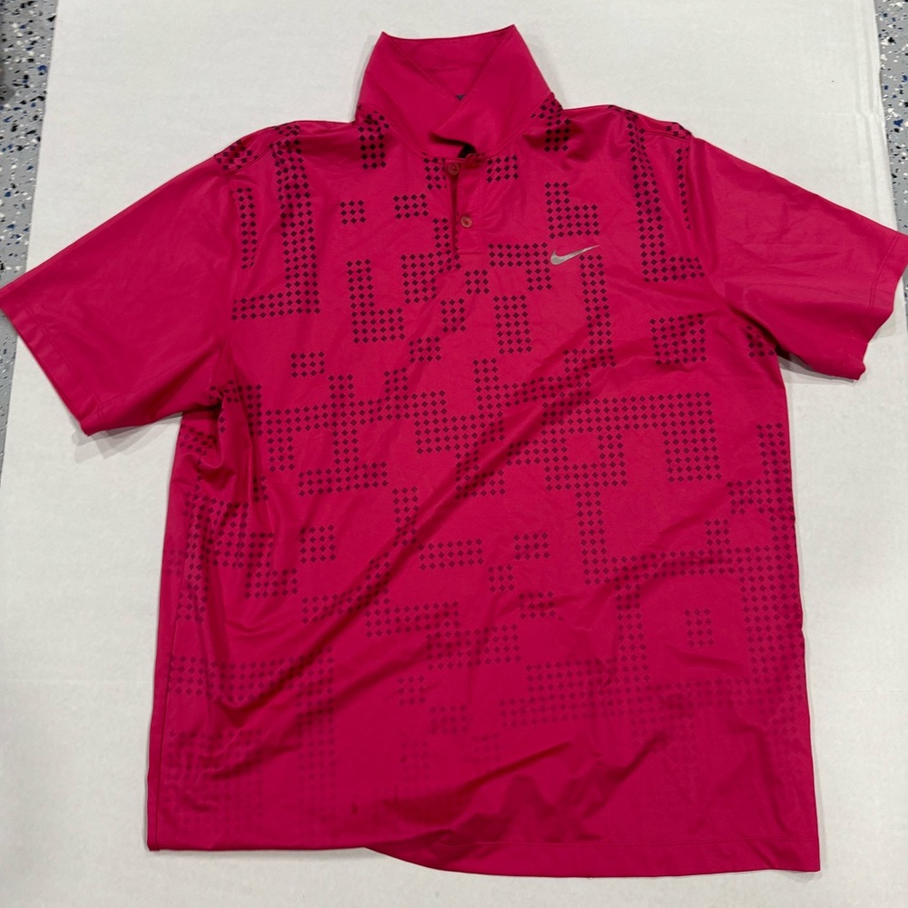 Nike Polo Shirt Mens XL Fuchsia Cubic Dots Casual Golf